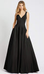 Modest A-line V-neck Floor Length Sleeveless Back Zipper V Back Pocketed Natural Princess Seams Waistline Prom Dress