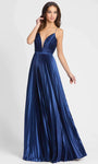 A-line V-neck Sleeveless Spaghetti Strap Open-Back Pleated Back Zipper Sheer Accordion Natural Waistline Fall Evening Dress with a Brush/Sweep Train