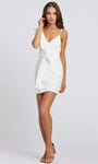 V-neck Spaghetti Strap Natural Waistline Sheath Open-Back Back Zipper Short Sheath Dress With Ruffles