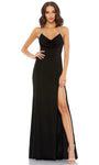 Sheath Natural Waistline Slit Open-Back Back Zipper Beaded Fitted Cowl Neck Halter Sleeveless Floor Length Sheath Dress/Evening Dress/Prom Dress with a Brush/Sweep Train With Rhinestones