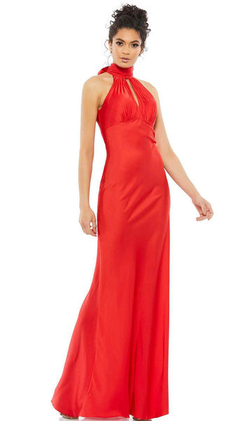 Sophisticated Empire Waistline Halter Sleeveless Keyhole Back Zipper Ruched Racerback Fitted Draped Floor Length Sheath Sheath Dress/Evening Dress/Prom Dress with a Brush/Sweep Train With a Bow(s)