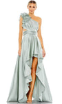 Tall Sophisticated A-line Natural Waistline One Shoulder Slit Asymmetric Fitted Floor Length Prom Dress With Ruffles