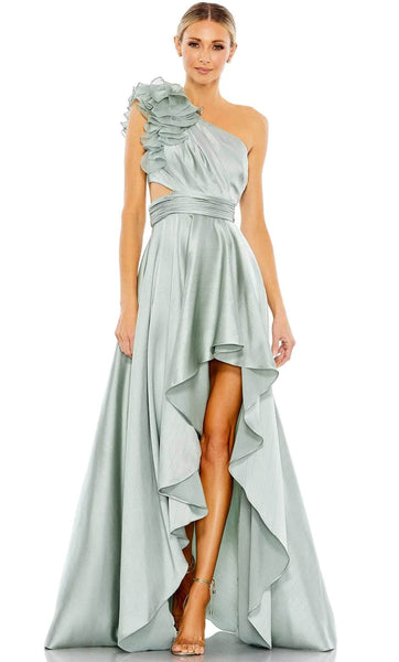 Tall Sophisticated A-line Slit Asymmetric Fitted Floor Length Natural Waistline One Shoulder Prom Dress With Ruffles