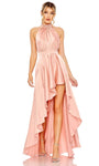 A-line Pleated Ruched Gathered Sleeveless Floor Length High-Low-Hem Halter High-Neck Natural Waistline Evening Dress/Mother-of-the-Bride Dress/Party Dress With a Bow(s) and a Ribbon