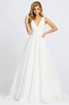 Sophisticated A-line V-neck Sleeveless Natural Waistline Fitted Back Zipper Wedding Dress with a Brush/Sweep Train