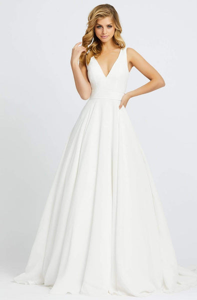 Sophisticated A-line V-neck Sleeveless Natural Waistline Back Zipper Fitted Wedding Dress with a Brush/Sweep Train