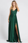Sexy A-line V-neck Floor Length Satin Sleeveless Spaghetti Strap Fitted Open-Back Lace-Up Slit Back Zipper Natural Waistline Evening Dress/Prom Dress with a Brush/Sweep Train