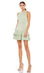 A-line Short Back Zipper Fitted Tiered Sleeveless Natural Waistline Jeweled Neck Dress With Ruffles