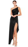 Sheath High-Low-Hem Slit Asymmetric Fitted Natural Waistline One Shoulder Sleeveless Sheath Dress/Prom Dress/Party Dress