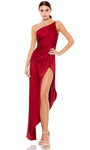 Slit Fitted Asymmetric One Shoulder Sleeveless Sheath High-Low-Hem Natural Waistline Sheath Dress/Prom Dress/Party Dress