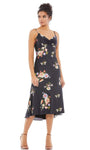 A-line V-neck Empire Princess Seams Waistline Sleeveless Floral Print Open-Back Back Zipper Tea Length Dress