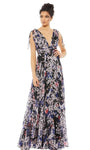A-line V-neck V Back Back Zipper Floor Length Plunging Neck Sleeveless Floral Print Empire Waistline Dress