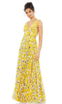 A-line V-neck Plunging Neck Floor Length Empire Waistline Back Zipper V Back Floral Print Sleeveless Dress