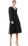 A-line V-neck Natural Waistline Above the Knee Sheer Bishop Sleeves Chiffon Ruched Back Zipper Fitted Sheer Dress