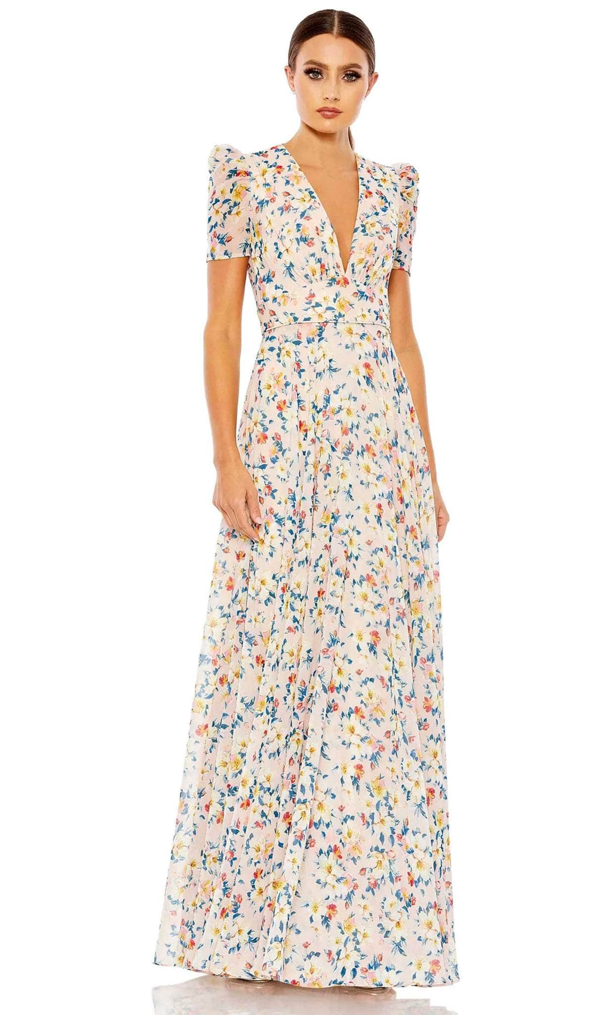 Ieena Duggal 55642 - Short-Sleeved Floral Formal Dress
