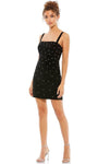 Open-Back Beaded Fitted Back Zipper Natural Waistline Square Neck Sleeveless Sheath Cocktail Above the Knee Sheath Dress With Pearls