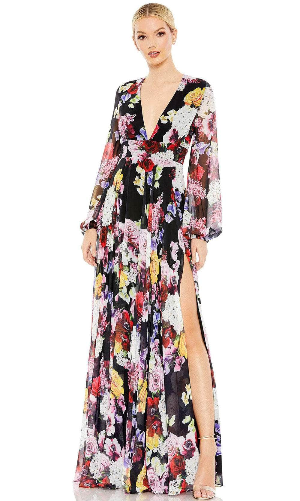 Ieena Duggal 55660 - Long Sleeve Floral Print Evening Gown
