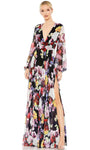 Long Sleeve Floral Print Evening Gown