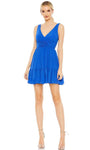 A-line V-neck Sleeveless Gathered V Back Open-Back Back Zipper Ruched Tiered Natural Waistline Cocktail Short Dress With Ruffles