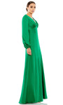 A-line V-neck Floor Length Ruched Back Zipper Empire Waistline Bishop Sleeves Satin Evening Dress/Mother-of-the-Bride Dress