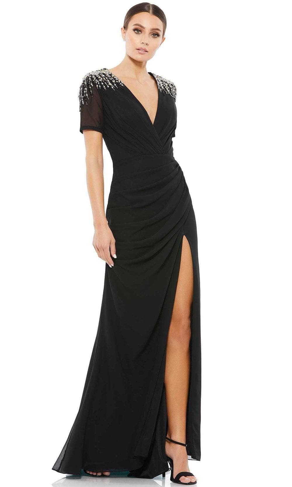 Ieena Duggal 55704 - Embellished Shoulders V-Neck Long Dress
