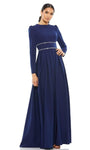 A-line Long Sleeves Empire Waistline Jeweled Crystal Jeweled Neck Party Dress with a Brush/Sweep Train