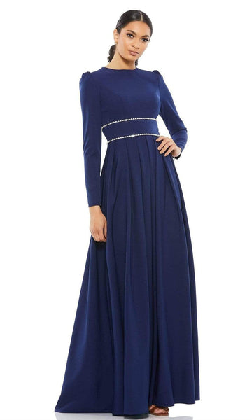 A-line Jeweled Crystal Long Sleeves Jeweled Neck Empire Waistline Party Dress with a Brush/Sweep Train