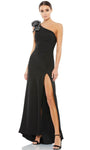 Natural Waistline Crepe Slit Asymmetric Back Zipper One Shoulder Sleeveless Floor Length Sheath Sheath Dress With a Bow(s) and a Ribbon