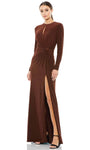 Jeweled Neck Ruched Slit Keyhole Hidden Back Zipper Long Sleeves Natural Waistline Sheath Sheath Dress/Mother-of-the-Bride Dress