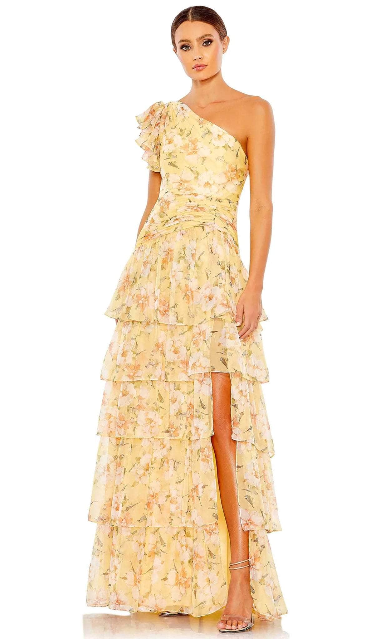 Ieena Duggal 55810 - One Sleeve Floral Printed Prom Dress
