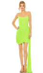 Strapless Cocktail Short Natural Waistline Scoop Neck Faux Wrap Draped Ruched Sheath Sheath Dress With a Sash