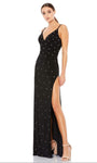 Sexy V-neck Sleeveless Spaghetti Strap Open-Back Slit Fitted Beaded Back Zipper Natural Waistline Floor Length Polka Dots Print Sheath Sheath Dress/Prom Dress with a Brush/Sweep Train