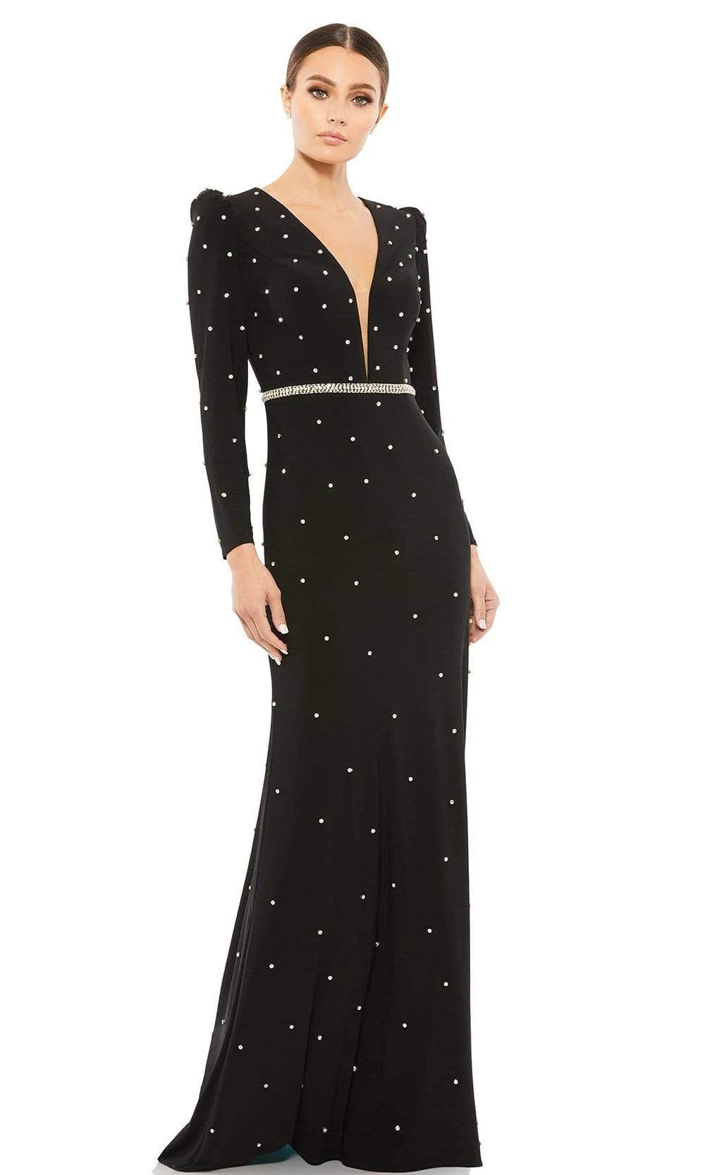 Ieena Duggal - 67874I Jewel Studded Long Sleeve Gown
