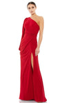 Sheath Natural Waistline Slit Open-Back Asymmetric Draped Back Zipper Long Sleeves One Shoulder Sheath Dress with a Brush/Sweep Train