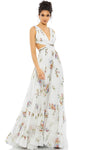 A-line V-neck Sleeveless Natural Waistline Plunging Neck Pleated Open-Back Tiered Cutout Fitted Flowy Dress With Ruffles