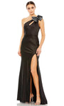 Floor Length Sheath Natural Waistline One Shoulder Sleeveless Slit Fitted Open-Back Cutout Asymmetric Hidden Back Zipper Sequined Keyhole Sheath Dress/Evening Dress with a Brush/Sweep Train With a Bow