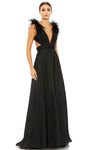 A-line V-neck Plunging Neck Natural Waistline Sleeveless Pleated Back Zipper Open-Back Vintage Sheer Slit Lace-Up Evening Dress with a Brush/Sweep Train