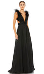 A-line V-neck Open-Back Lace-Up Back Zipper Pleated Sheer Vintage Slit Plunging Neck Natural Waistline Sleeveless Evening Dress with a Brush/Sweep Train