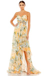 A-line Strapless Sweetheart Chiffon Floral Print Back Zipper Beaded Ruched Empire Waistline Dress with a Brush/Sweep Train
