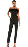 Feathered Strapless Formal Jumpsuit