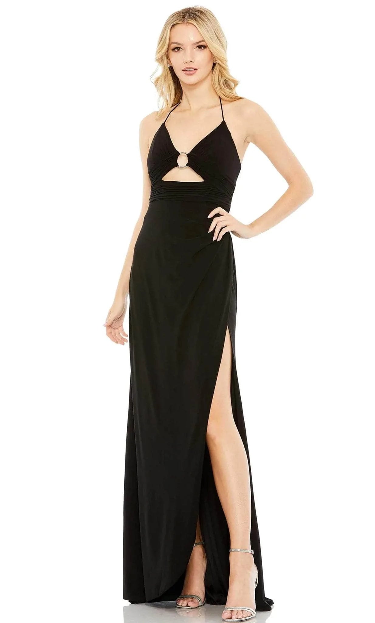 V-neck Floor Length Sheath Natural Waistline Sleeveless Spaghetti Strap Halter Jersey Slit Keyhole Back Zipper Fitted Sheath Dress/Evening Dress/Prom Dress