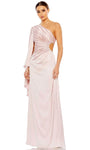Natural Waistline Floor Length Sheath Bell Sleeves One Shoulder Asymmetric Back Zipper Sheath Dress/Prom Dress