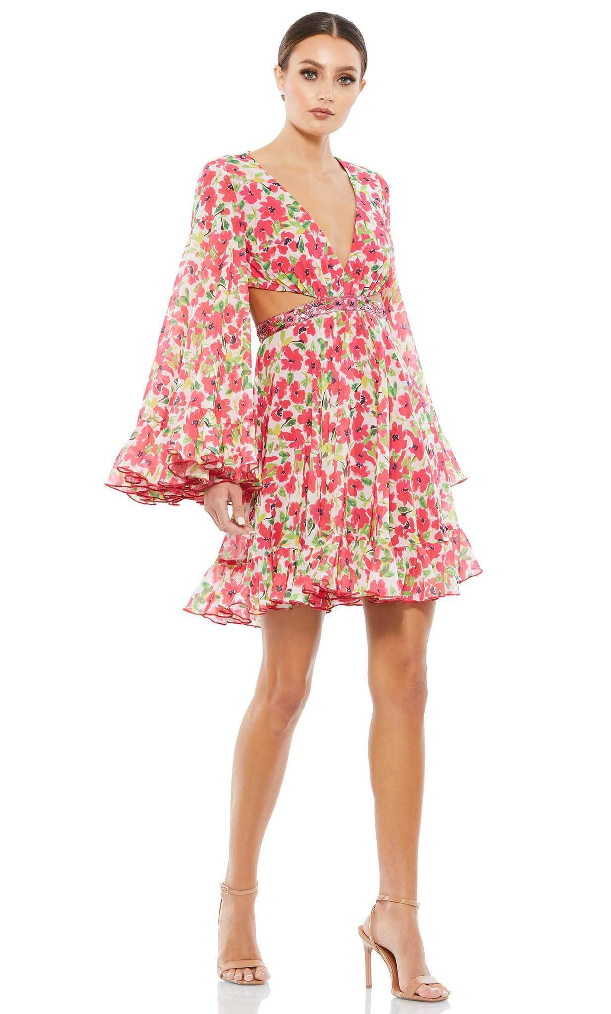 Ieena Duggal 9158 - Floral Printed Short Bell Dress
