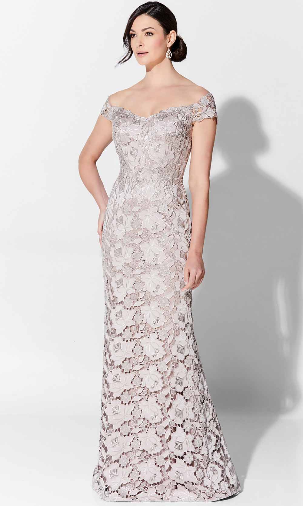 Ivonne D 122D65 - Embroidered Crepe Laced Evening Gown
