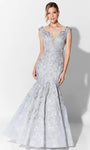 Mermaid Sweetheart Embroidered Applique Back Zipper Beaded Natural Waistline Cap Sleeves Dress with a Brush/Sweep Train