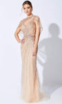 V-neck Floor Length Natural Waistline Beaded Fitted Sleeveless Tulle Fit-and-Flare Evening Dress/Mother-of-the-Bride Dress