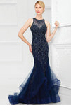 Jeweled Neck Sweetheart Illusion Beaded Tiered Sleeveless Mermaid Dropped Waistline Dress with a Brush/Sweep Train