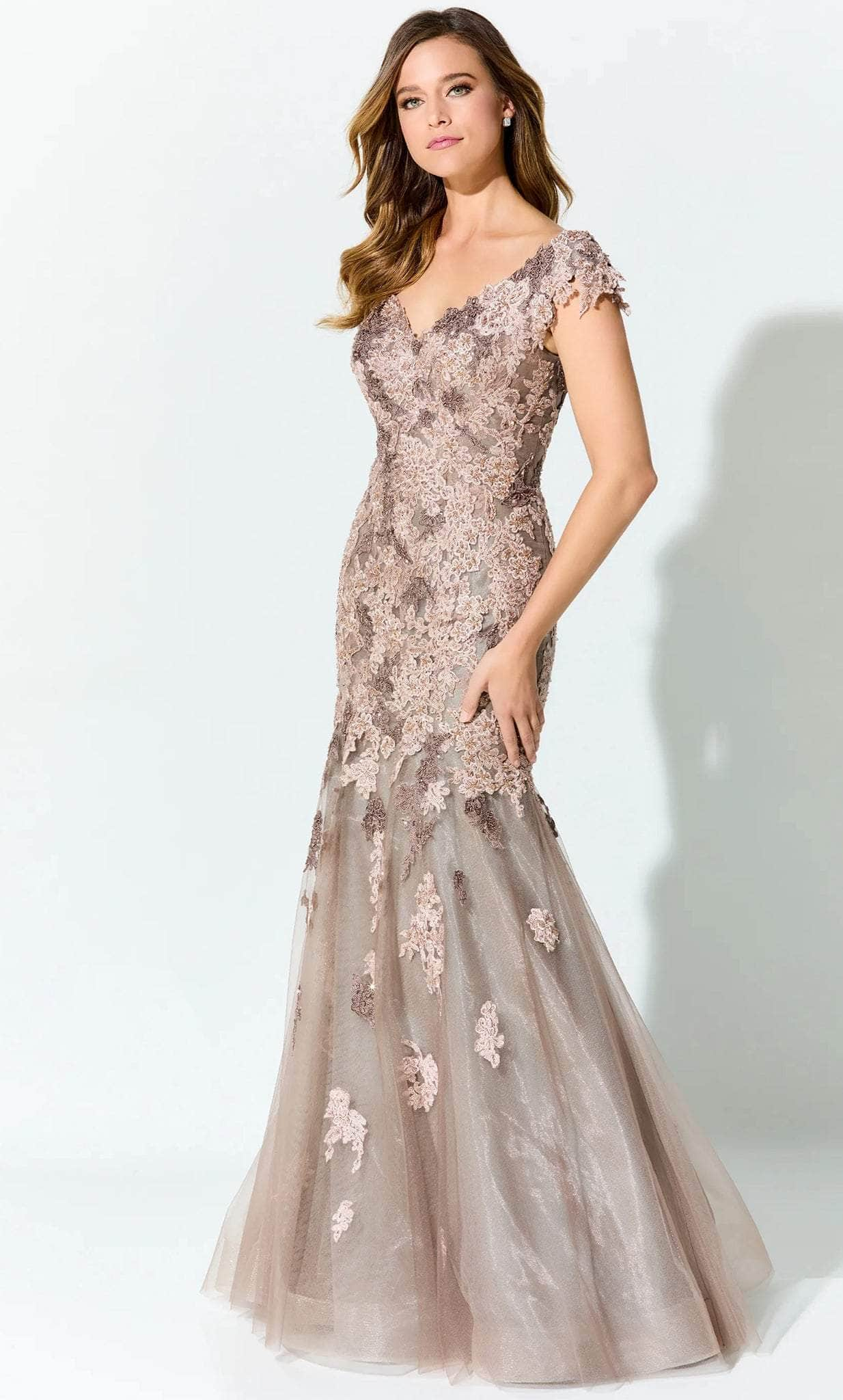 Ivonne D ID919 - Cap Sleeve Lace Prom Gown
