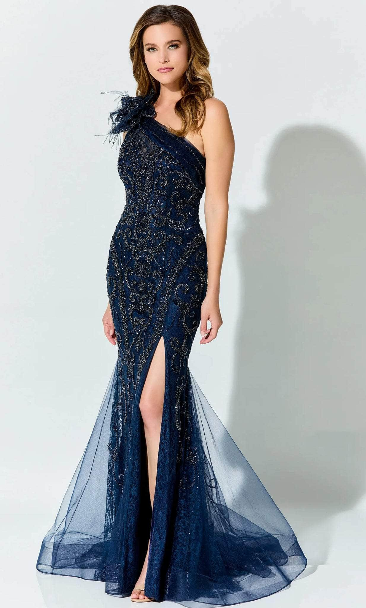 Ivonne D ID922 - Asymmetrical Pleated Formal Gown
