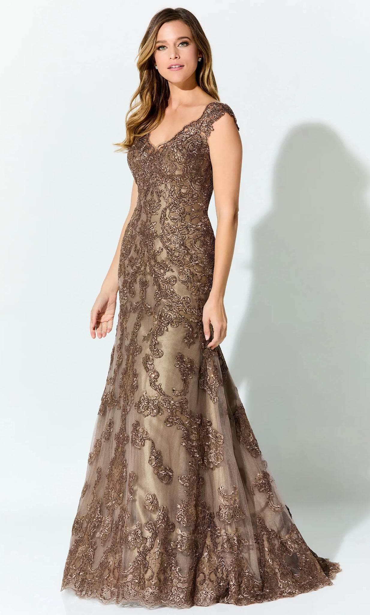 Ivonne D ID923 - Cap Sleeve Beaded Evening Gown
